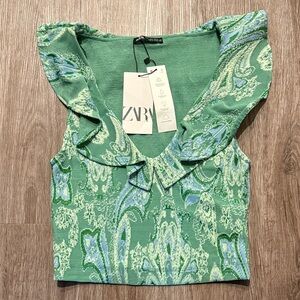 Zara Teal and Blue Paisley Blouse